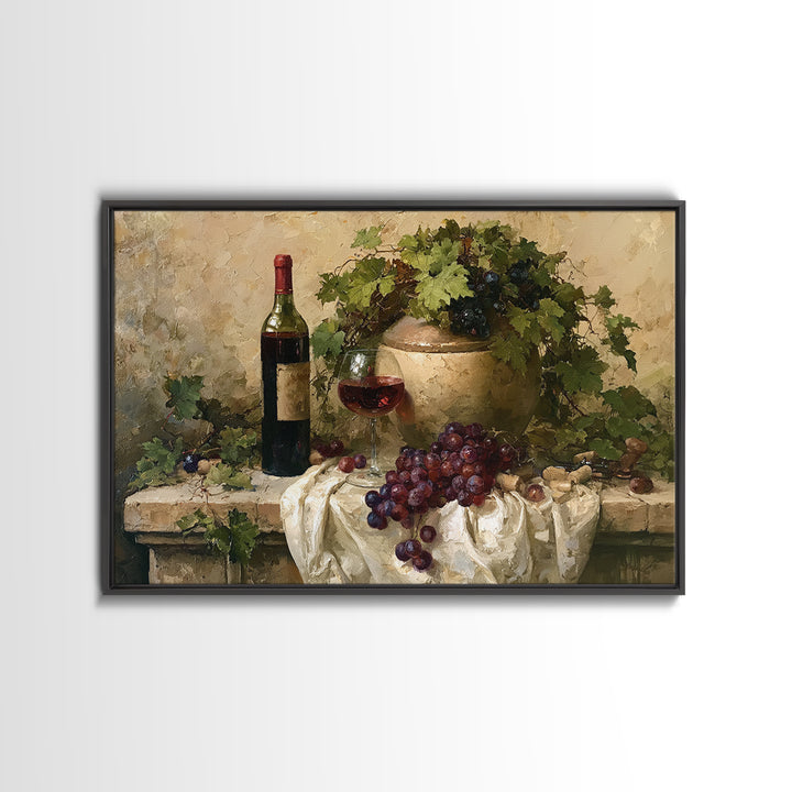 Botanical Grapevine with Leaves and Fruit Framed Canvas Print, Dining Room Art, Kitchen Wall Art, Dining Room Decor, Dining, DRA-3x2-25