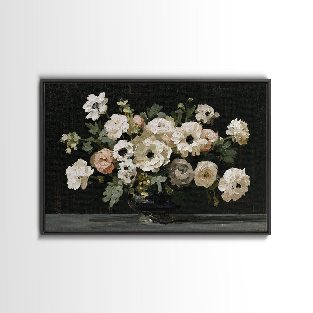 Moody Dark Background Bouquet for Formal Dining Canvas Print, Dining Room Art, 3 Piece Wall Art, Dining Room Decor, Dining, DRA-3x2-39