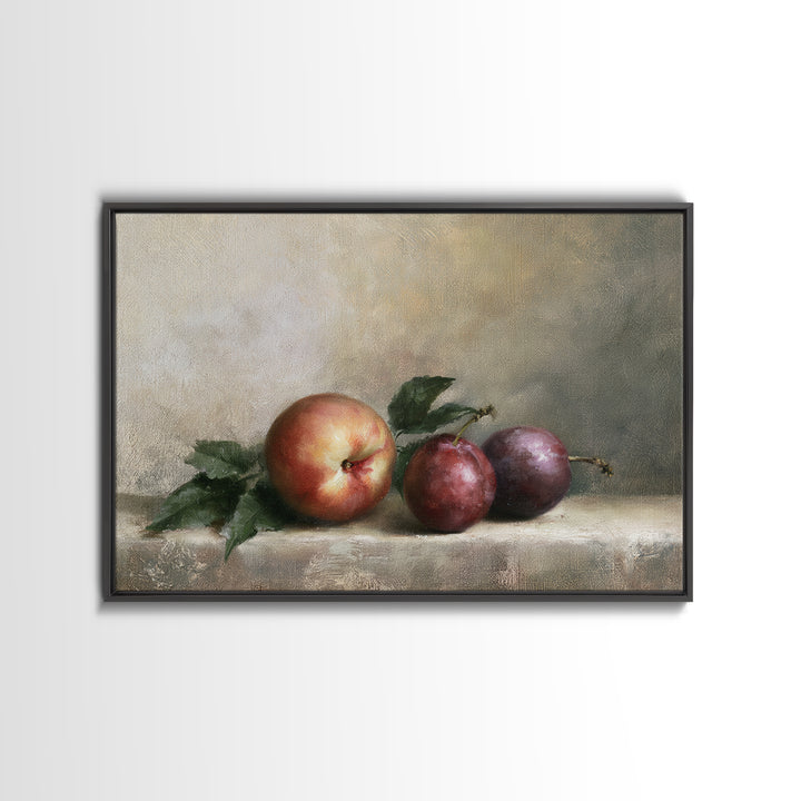 Peach and Plum Still Life Canvas Print, Dining Room Art, Kitchen Wall Decor, Dining Room Decor, Dining, Statement Artwork, DRA-3x2-72