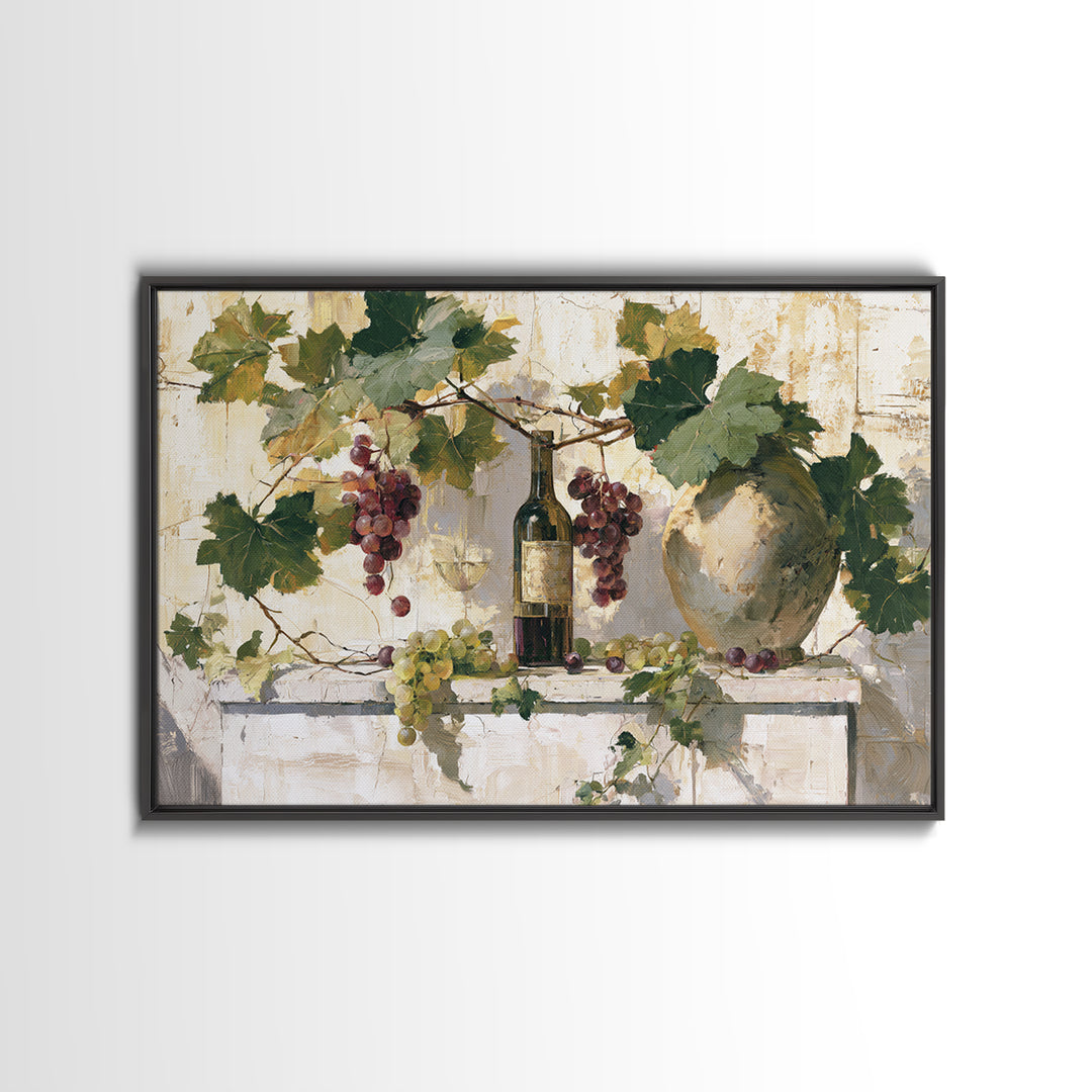 Botanical Grapevine with Leaves and Fruit Canvas Print, Dining Room Art, Abstract Wall Art, Dining Room Decor, Oil Painting, DRA-3x2-73