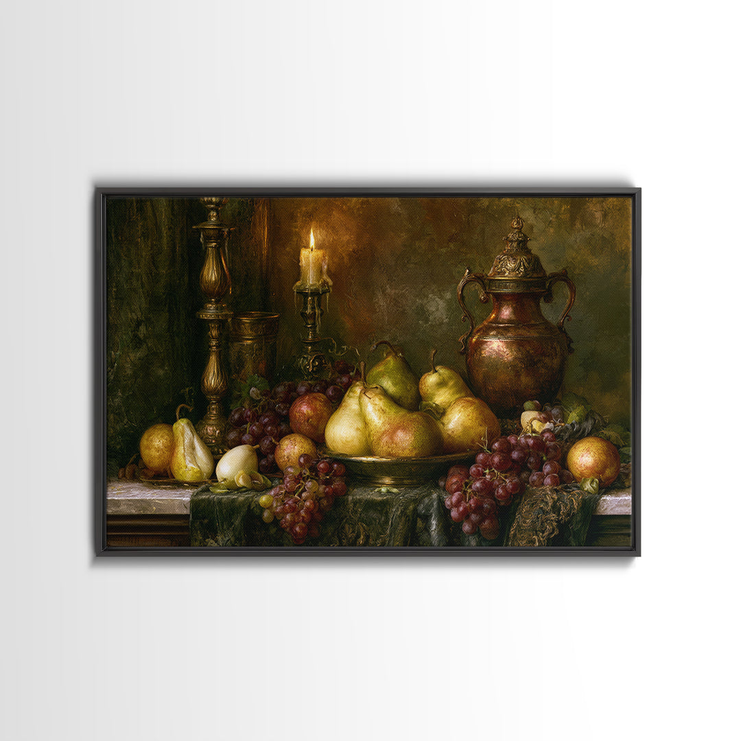 Classical Fruit Still Life Framed Canvas Print, Dining Room Art, Kitchen Wall Decor, Dining Room Decor, Fine Art, Dining, DRA-3x2-77