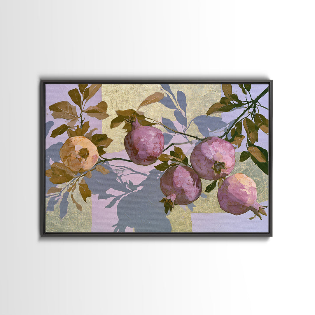 Pomegranate and Gold Leaf Botanical Study Canvas Print, Dining Room Art, Coastal Decor, Dining Room Decor, Fine Art, Dining, DRA-3x2-84
