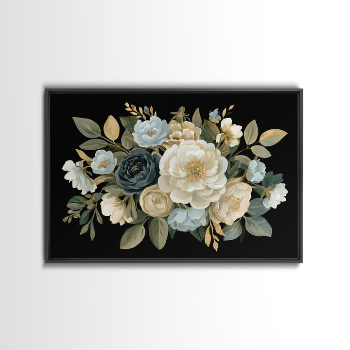 Moody Dark Background Bouquet for Formal Dining Canvas Print, Dining Room Art, Set of 3 Prints, Dining Room Decor, Dining, DRA-3x2-87