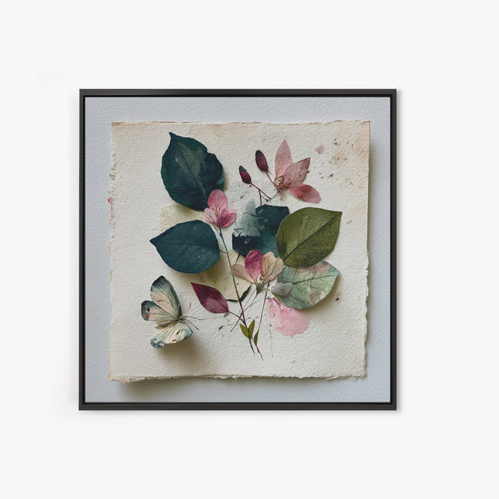 Botanical Collage with Butterflies and Old Paper Canvas Print, Eclectic Art, Wall Art, Living Room Decor, Fine Art, Eclectic, ECL-1x1-13