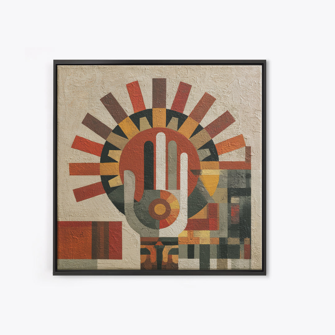 Geometric Sun and Hand Motif Canvas Print, Eclectic Art, Original Art, Living Room Decor, Abstract Art, Eclectic, Gallery Decor, ECL-1x1-15