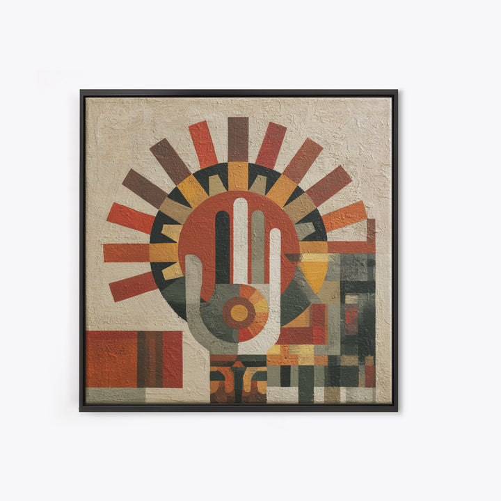 Geometric Sun and Hand Motif Canvas Print, Eclectic Art, Original Art, Living Room Decor, Abstract Art, Eclectic, Gallery Decor, ECL-1x1-15