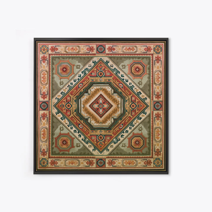 Layered Tapestry Pattern Framed Canvas Print, Eclectic Art, Large Wall Art, Living Room Decor, Watercolor Art, Eclectic, ECL-1x1-16