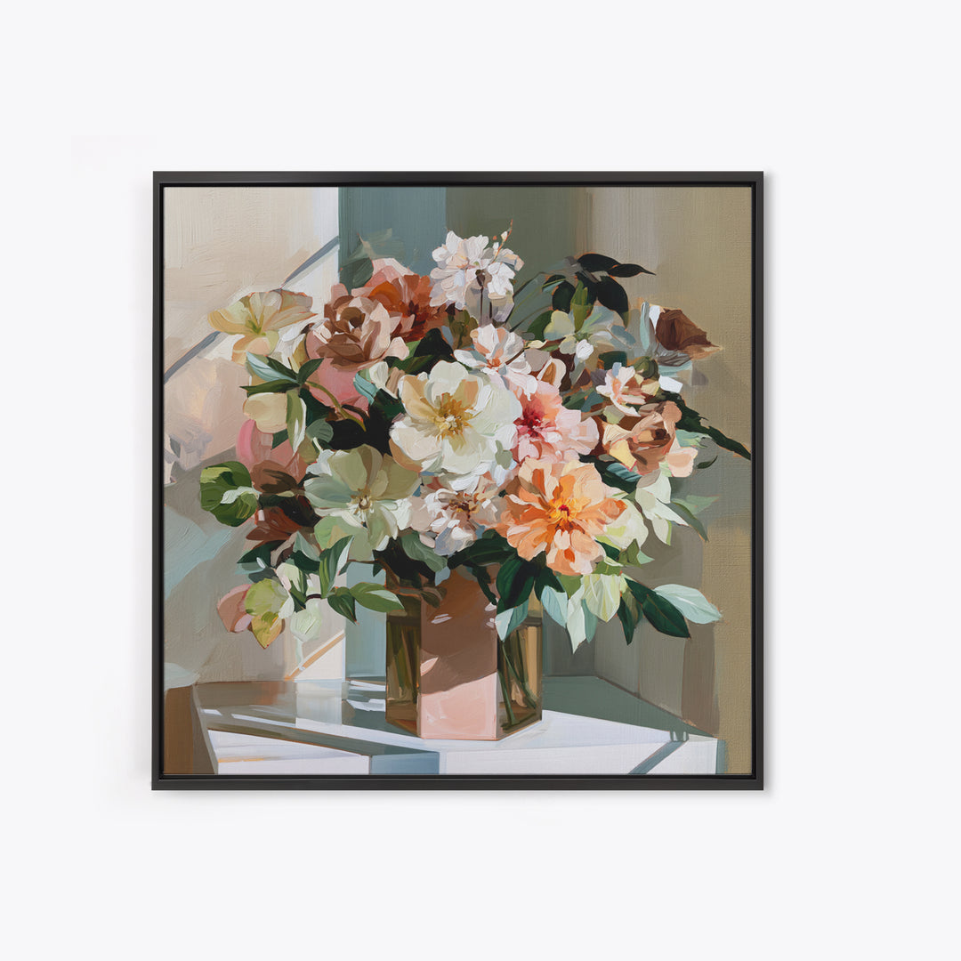 Retro Futurist Vase of Flowers Framed Canvas Print, Eclectic Art, Textured Painting, Living Room Decor, Fine Art, Eclectic, ECL-1x1-34