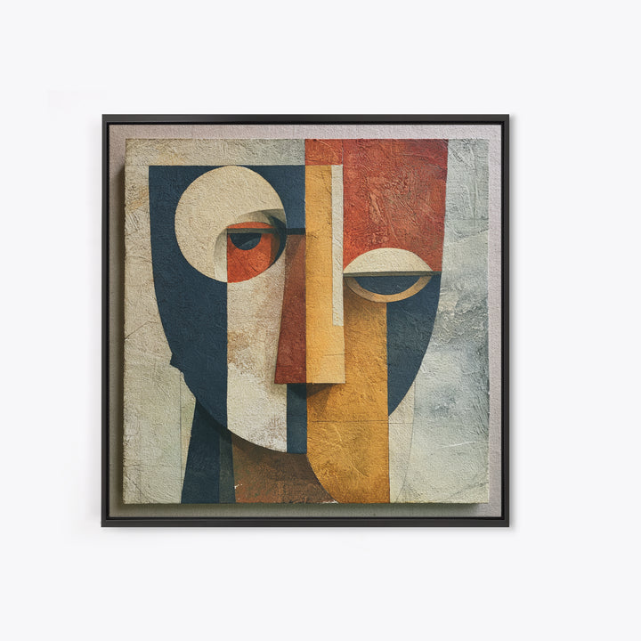 Abstract Mask with Playful Textures Framed Canvas Print, Eclectic Art, Living Room Decor, Abstract Art, Eclectic, ECL-1x1-44