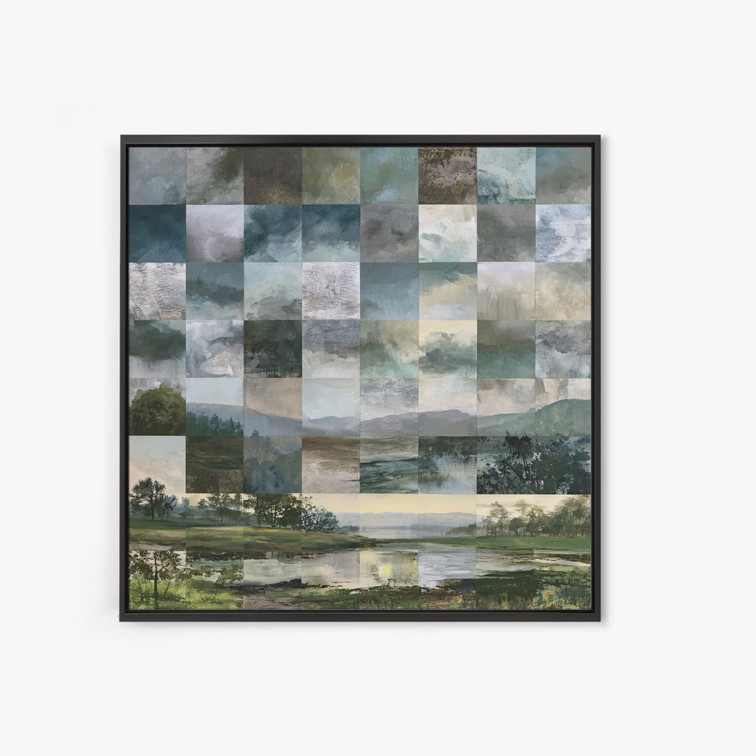 Bohemian Patchwork Landscape Framed Canvas Print, Eclectic Art, Room Decor, Living Room Decor, Oil Painting, Eclectic, ECL-1x1-48