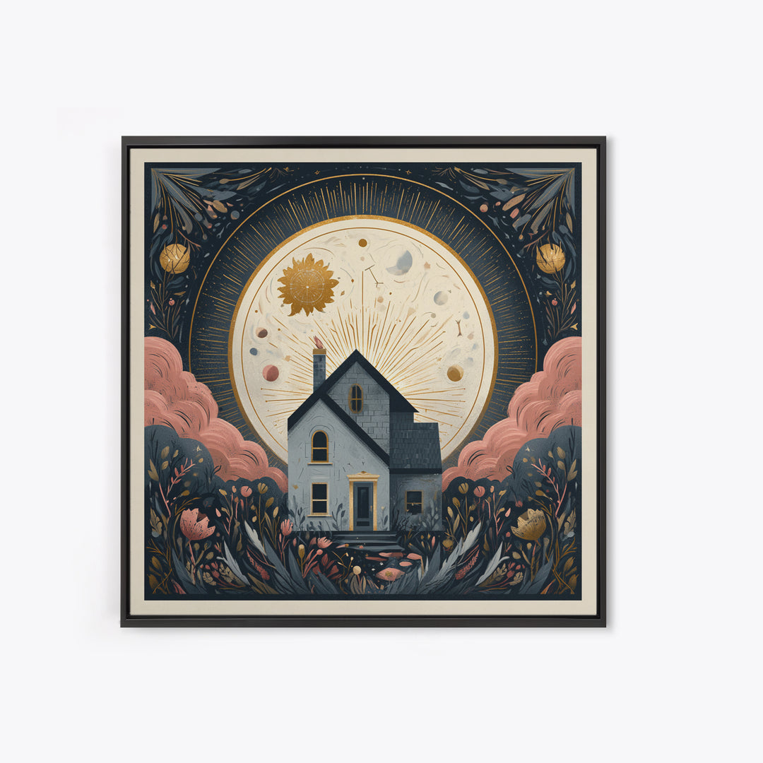 Folk Art House Canvas Print, Eclectic Art, Fine Art Print, Living Room Decor, Watercolor Art, Eclectic, Digital Prints, ECL-1x1-55