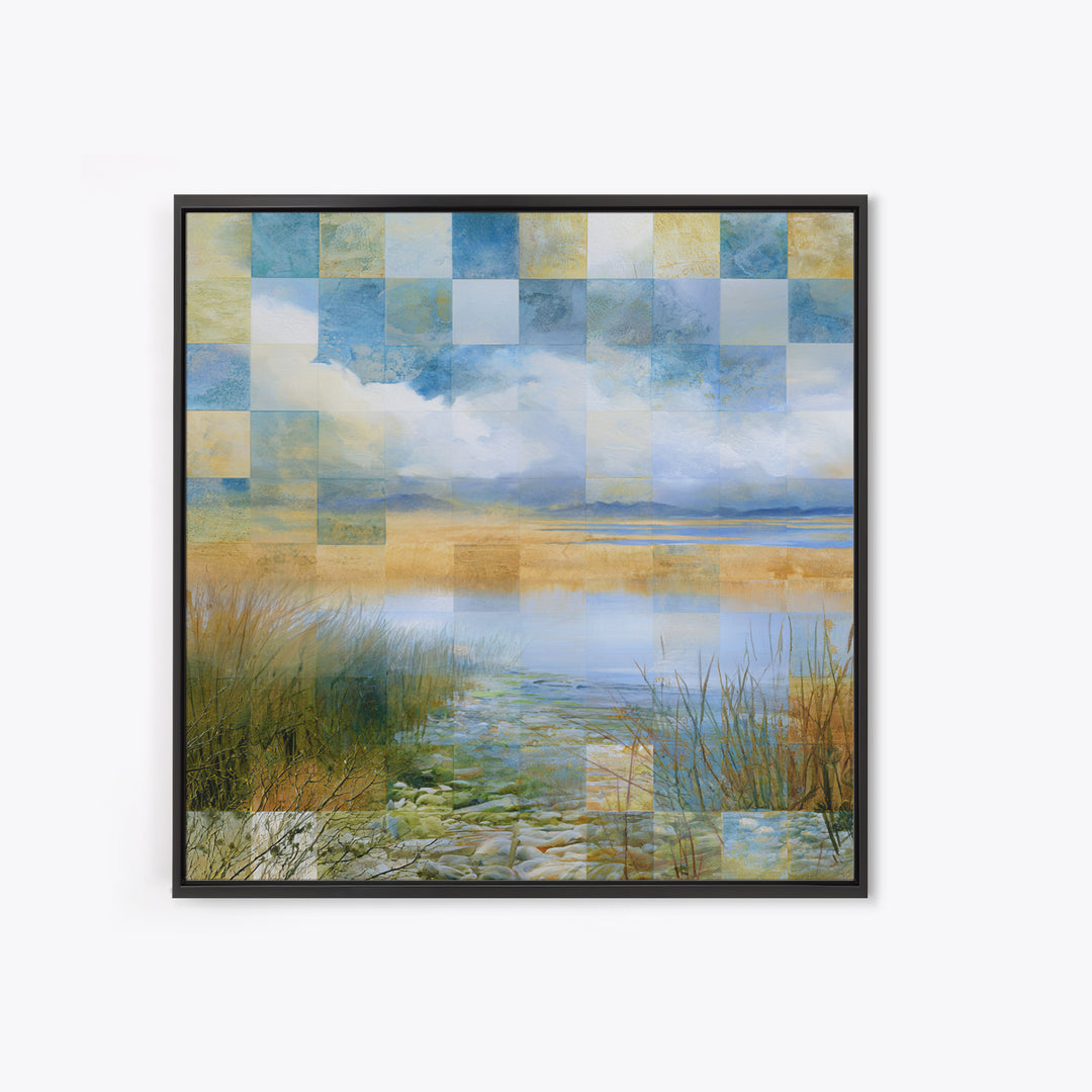 Playful Checkerboard Landscape Framed Canvas Print, Eclectic Art, Printable Wall Art, Living Room Decor, Fine Art, Eclectic, ECL-1x1-57