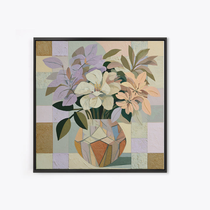 Retro Futurist Vase of Flowers Framed Canvas Print, Eclectic Art, Textured Painting, Living Room Decor, Fine Art, Eclectic, ECL-1x1-58
