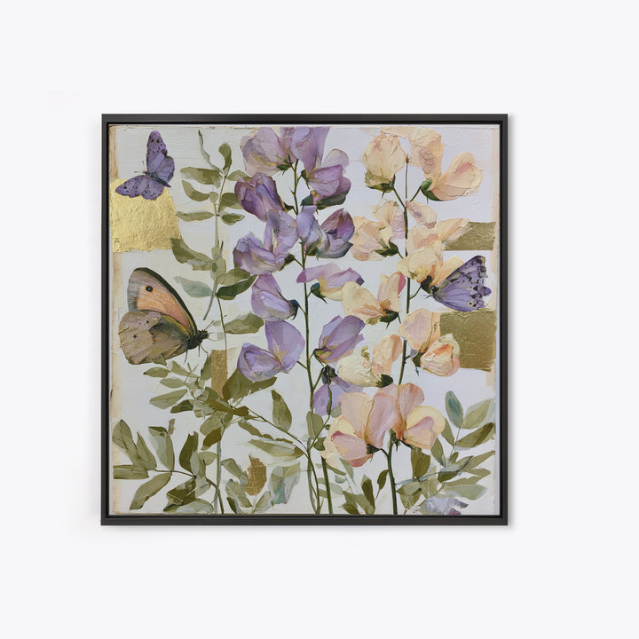 Botanical Collage with Butterflies and Old Paper Canvas Print, Eclectic Art, Digital Prints, Living Room Decor, Eclectic, ECL-1x1-61