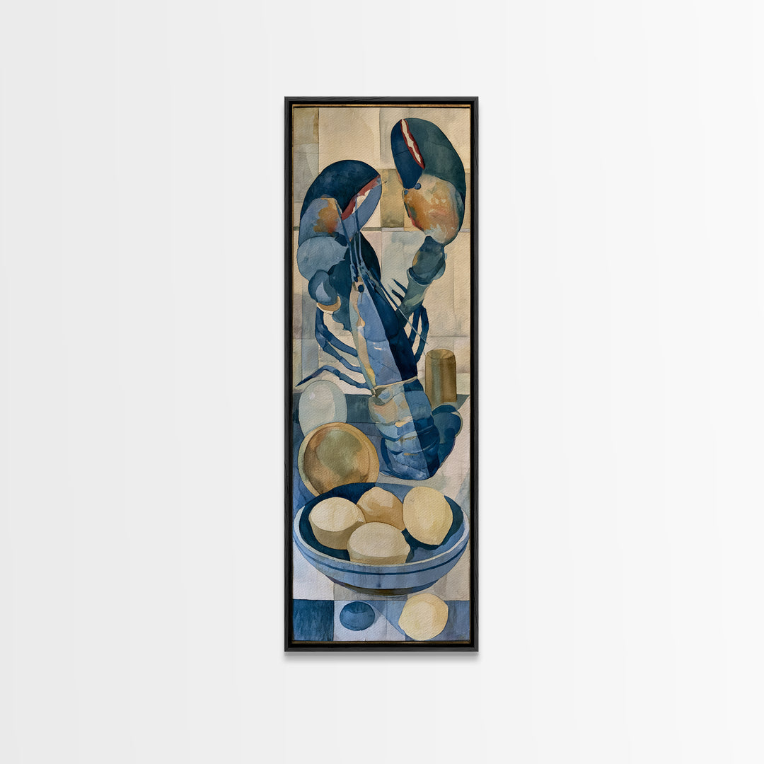 Unexpected Lobster and Lemons Still Life Framed Canvas Print, Eclectic Art, Living Room Decor, Oil Painting, Eclectic, ECL-1x3-30
