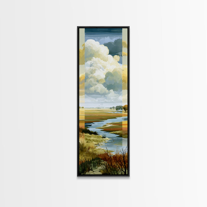 Playful Checkerboard Landscape Framed Canvas Print, Eclectic Art, Large Wall Art, Living Room Decor, Fine Art, Eclectic, ECL-1x3-45