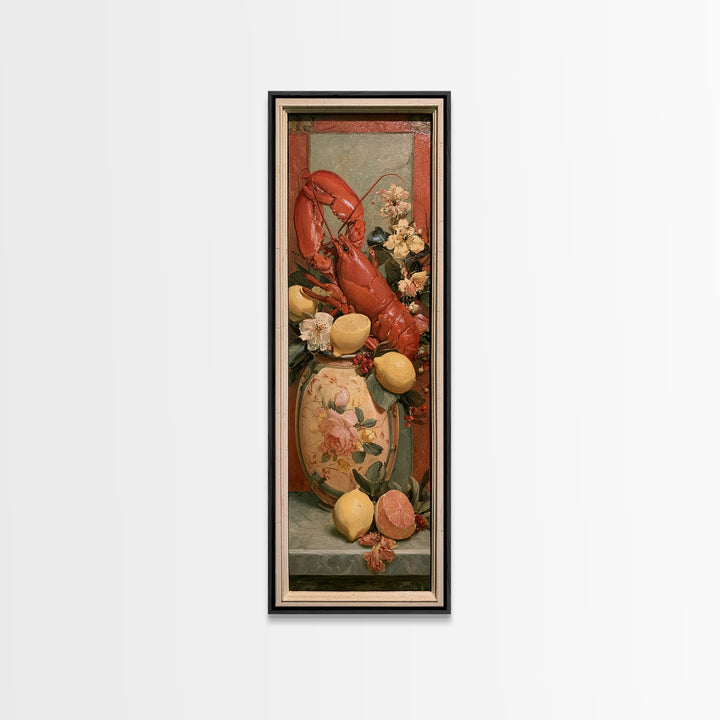 Unexpected Lobster and Lemons Still Life Framed Canvas Print, Eclectic Art, Living Room Decor, Oil Painting, Eclectic, ECL-1x3-54