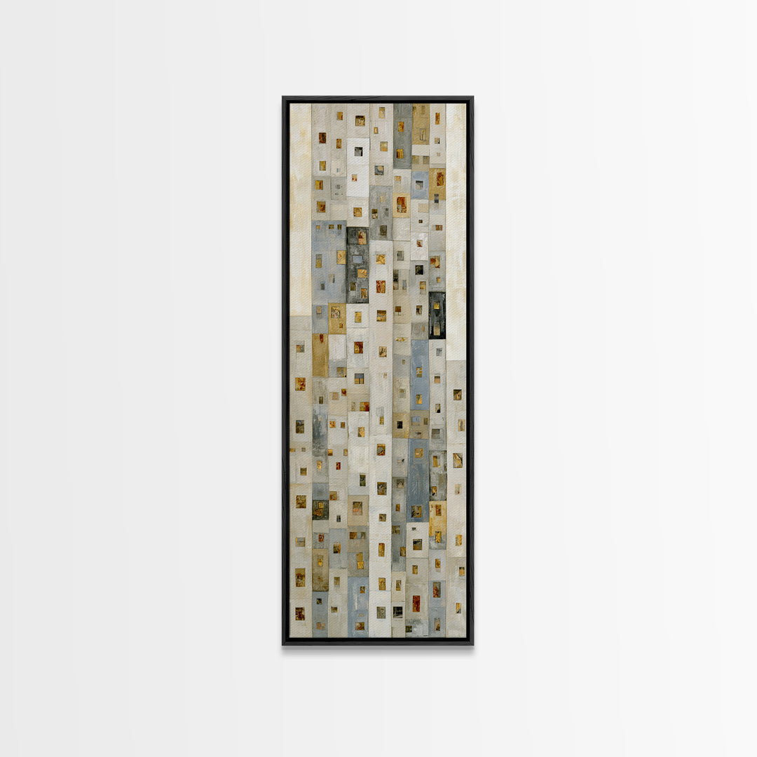 Naive Cityscape with Patterned Windows Canvas Print, Eclectic Art, Textured Painting, Living Room Decor, Fine Art, Eclectic, ECL-1x3-72