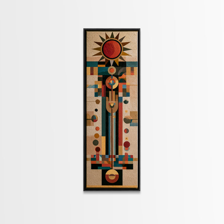 Geometric Sun and Hand Motif Framed Canvas Print, Eclectic Art, Wall Art Prints, Living Room Decor, Fine Art, Eclectic, ECL-1x3-75