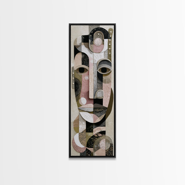 Abstract Mask with Playful Textures Framed Canvas Print, Eclectic Art, Boho, Living Room Decor, Abstract Art, Eclectic, ECL-1x3-8