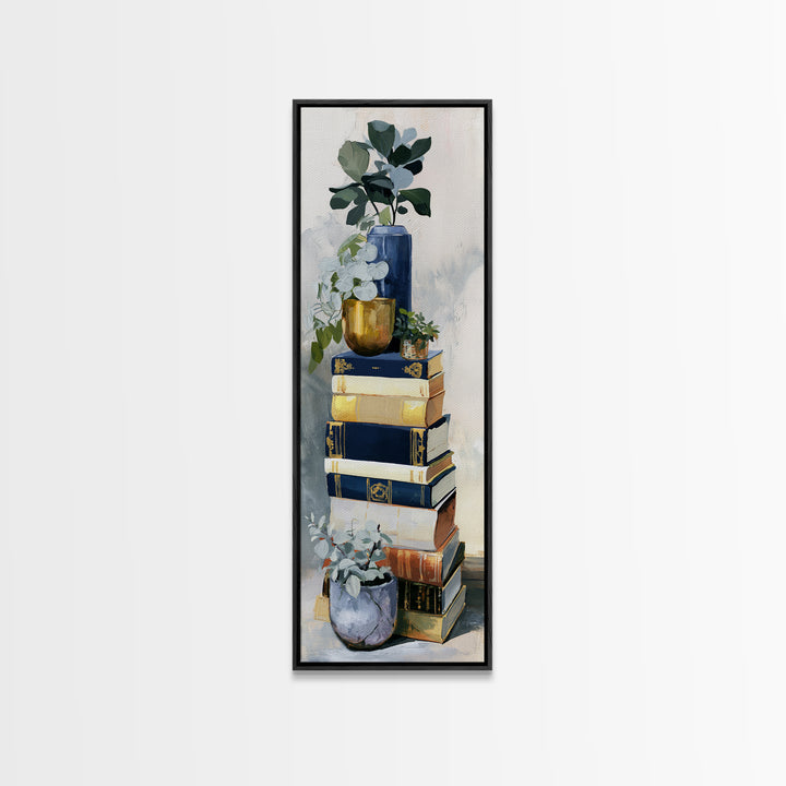Colorful Book and Plant Still Life Framed Canvas Print, Eclectic Art, Art Print, Living Room Decor, Fine Art, Eclectic, ECL-1x3-83