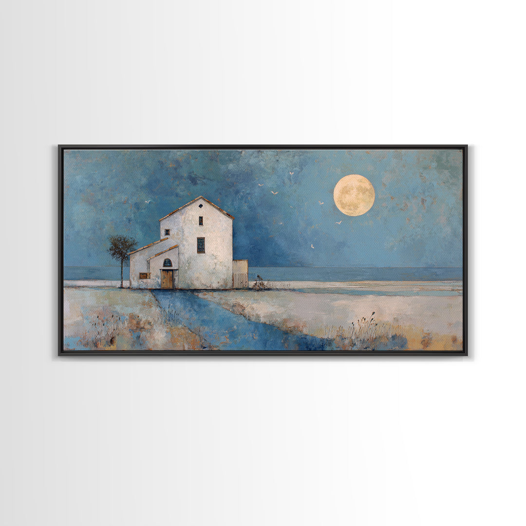Folk Art House Framed Canvas Print, Eclectic Art, Boho, Living Room Decor, Fine Art, Eclectic, Unique Wall Art, Boho Decor, ECL-2x1-3