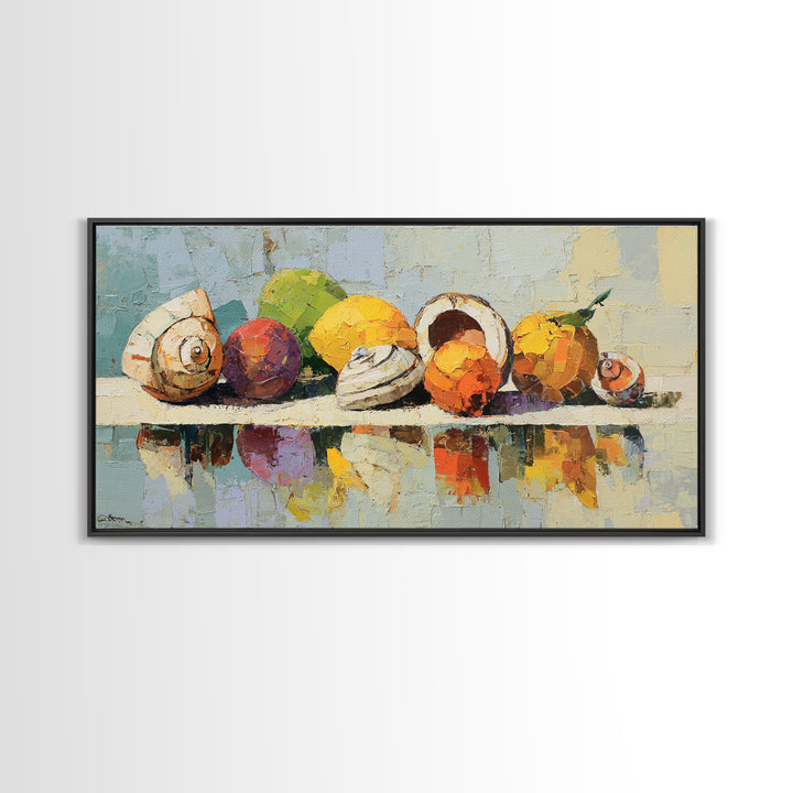 Unexpected Lobster and Lemons Still Life Framed Canvas Print, Eclectic Art, Living Room Decor, Watercolor Art, Eclectic, ECL-2x1-38