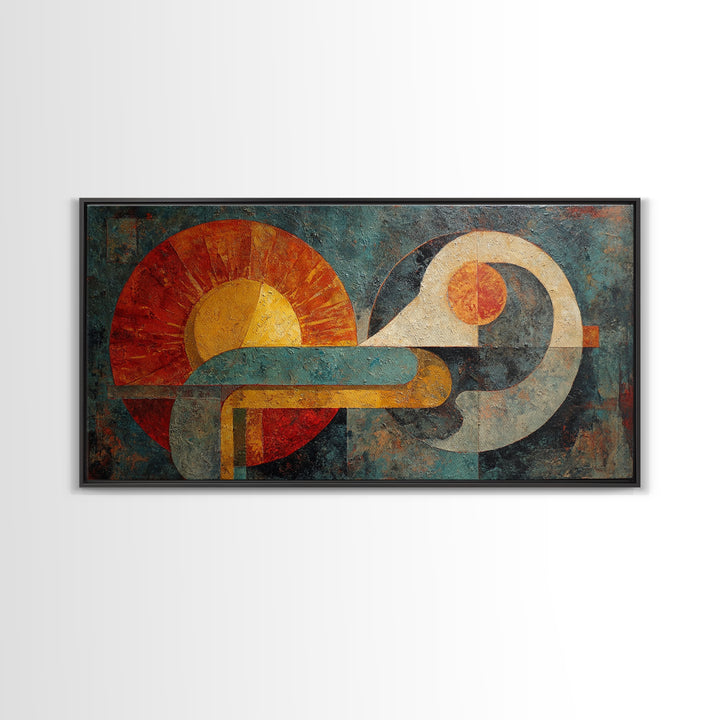 Geometric Sun and Hand Motif Framed Canvas Print, Eclectic Art, Unique Wall Art, Living Room Decor, Abstract Art, Eclectic, ECL-2x1-59