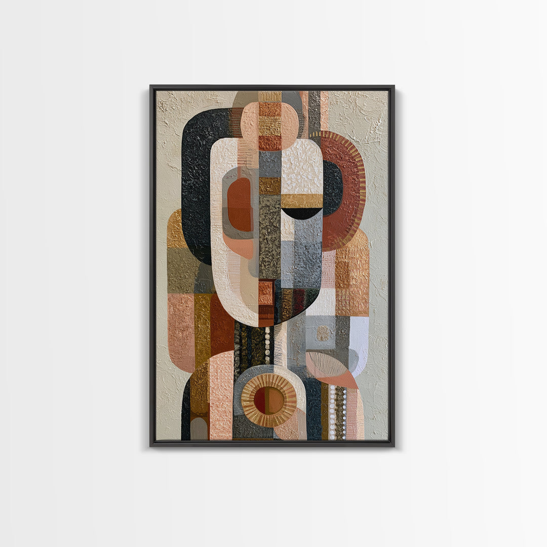 Abstract Mask with Playful Textures Framed Canvas Print, Eclectic Art, Boho Wall Art, Living Room Decor, Abstract Art, Eclectic, ECL-2x3-100