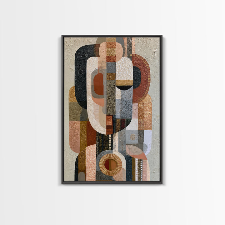 Abstract Mask with Playful Textures Framed Canvas Print, Eclectic Art, Boho Wall Art, Living Room Decor, Abstract Art, Eclectic, ECL-2x3-100
