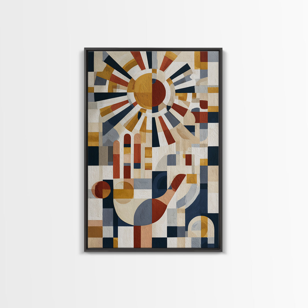 Geometric Sun and Hand Motif Canvas Print, Eclectic Art, Unique Wall Art, Living Room Decor, Abstract Art, Eclectic, Home Decor, ECL-2x3-23