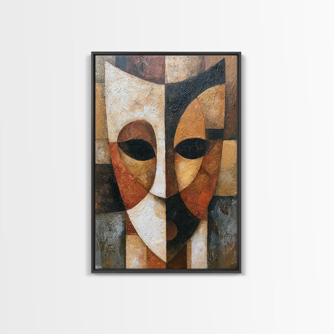 Abstract Mask with Playful Textures Framed Canvas Print, Eclectic Art, Minimalist Decor, Living Room Decor, Fine Art, Eclectic, ECL-2x3-28