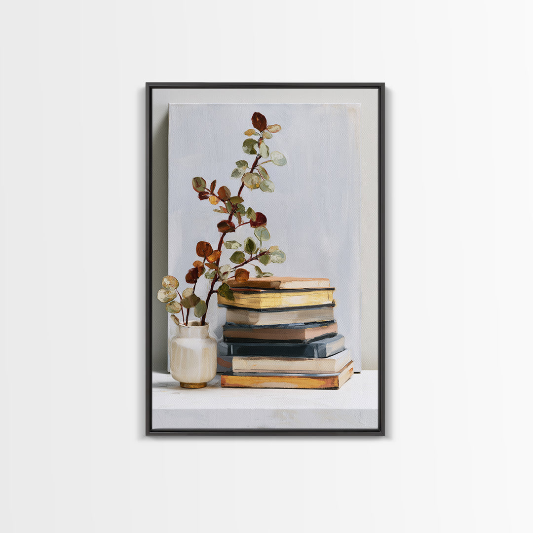 Colorful Book and Plant Still Life Canvas Print, Eclectic Art, Living Room Decor, Fine Art, Eclectic, Textured Painting, ECL-2x3-31