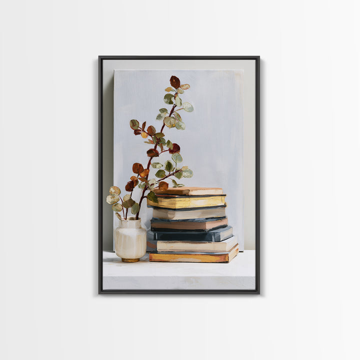Colorful Book and Plant Still Life Canvas Print, Eclectic Art, Living Room Decor, Fine Art, Eclectic, Textured Painting, ECL-2x3-31