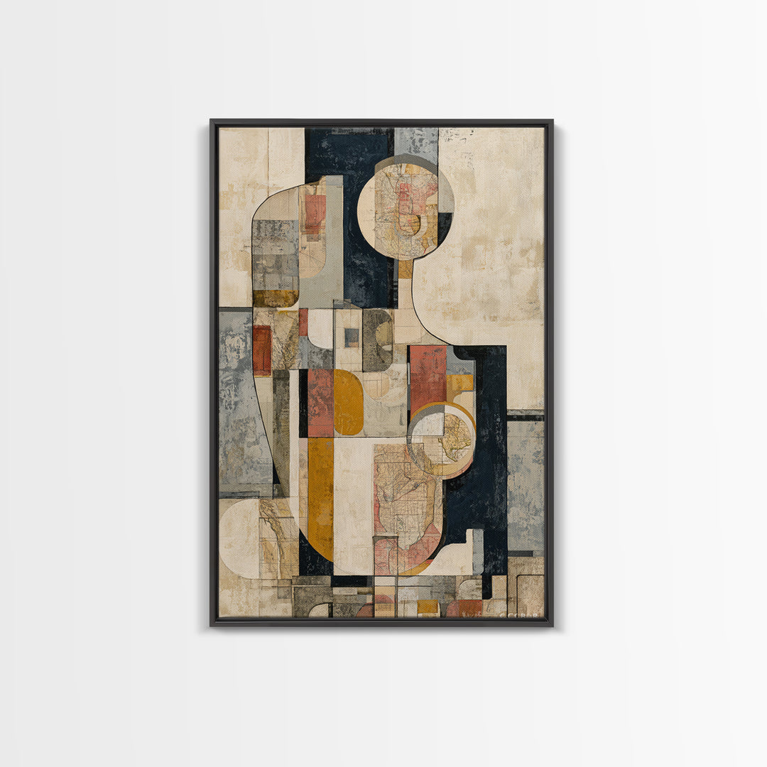 Abstract Shapes Layered Framed Canvas Print, Eclectic Art, Digital Prints, Living Room Decor, Abstract Art, Eclectic, ECL-2x3-36