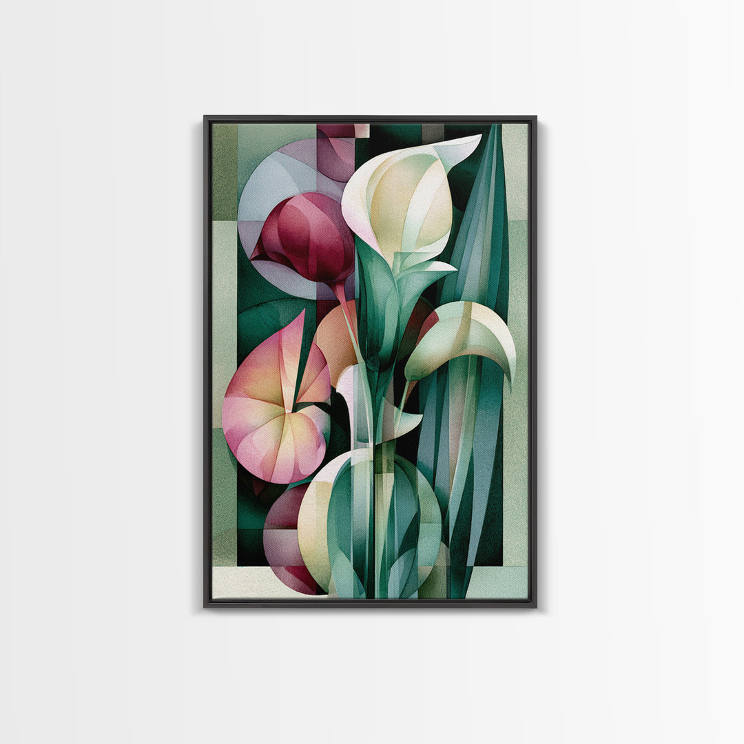Retro Futurist Vase of Flowers Framed Canvas Print, Eclectic Art, Printables, Living Room Decor, Eclectic, Boho Wall Art, ECL-2x3-42