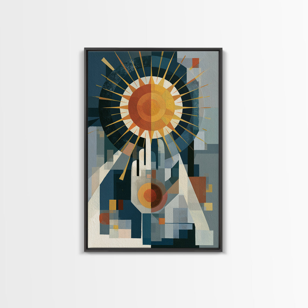 Geometric Sun and Hand Motif Canvas Print, Eclectic Art, Printable Wall Art, Living Room Decor, Abstract Art, Eclectic, ECL-2x3-95