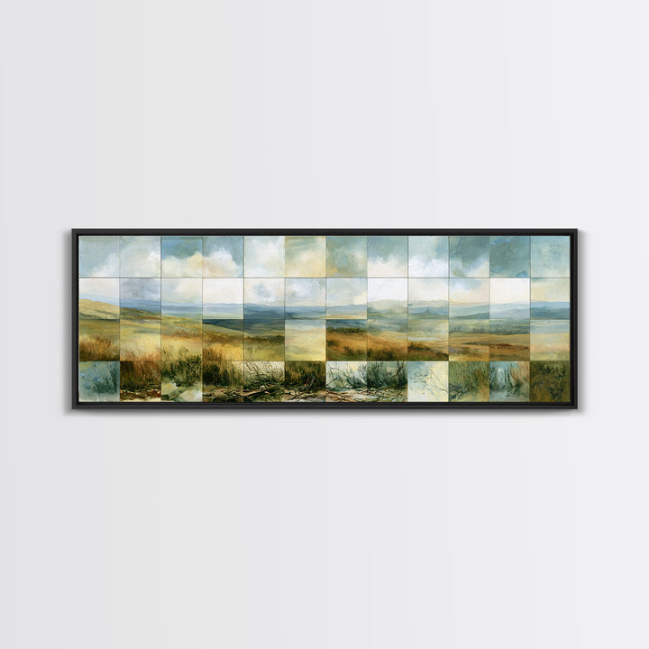 Playful Checkerboard Landscape Framed Canvas Print, Eclectic Art, Fine Art Print, Living Room Decor, Watercolor Art, Eclectic, ECL-3x1-1
