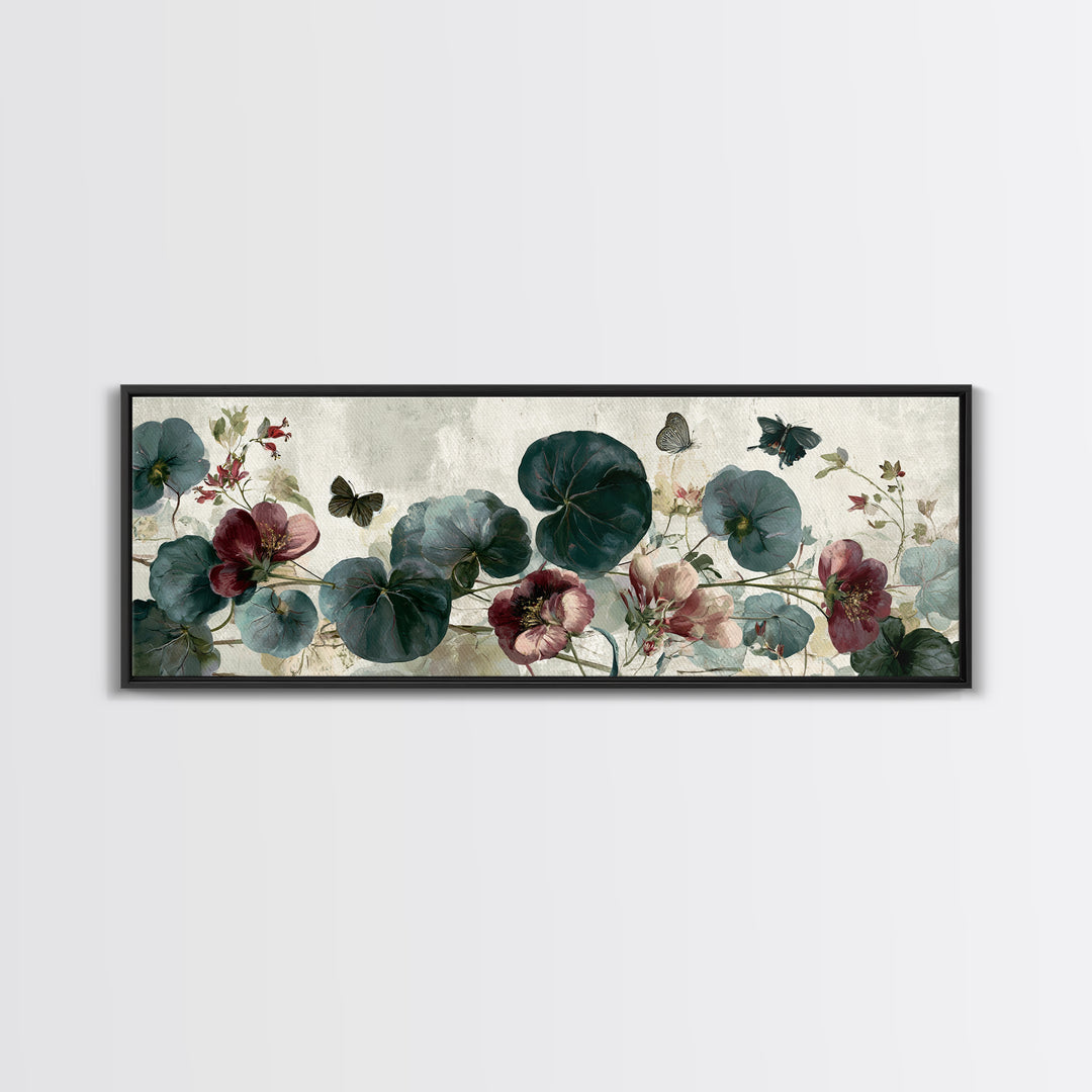 Botanical Collage with Butterflies and Old Paper Canvas Print, Eclectic Art, Statement Artwork, Living Room Decor, Eclectic, ECL-3x1-29