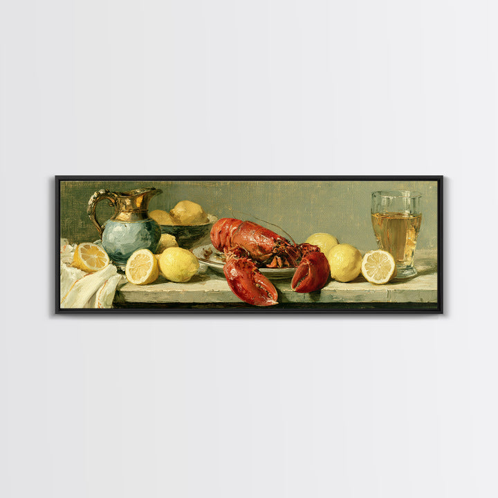 Unexpected Lobster and Lemons Still Life Canvas Print, Eclectic Art, Digital Print, Living Room Decor, Abstract Art, Eclectic, ECL-3x1-34