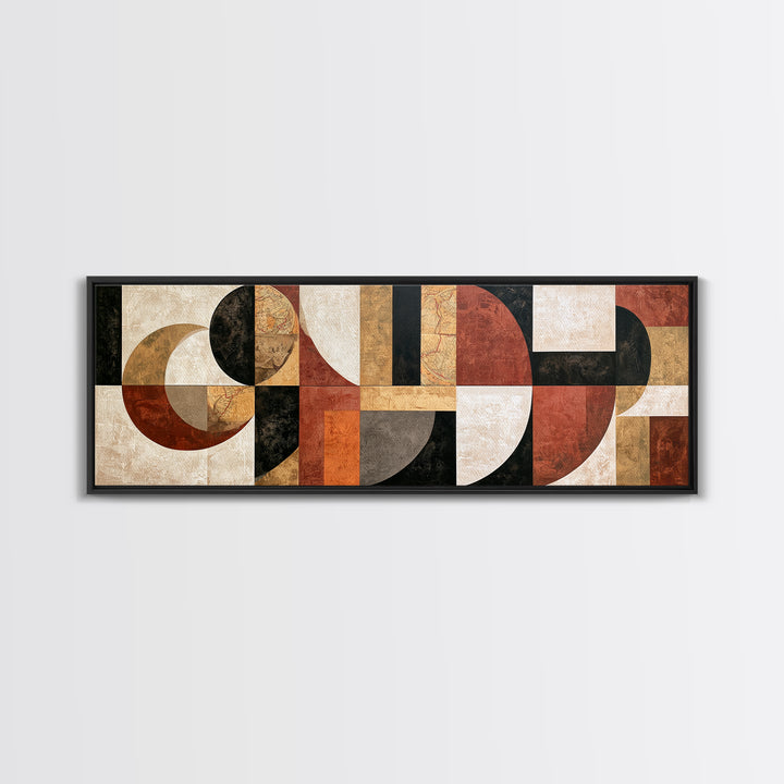 Abstract Shapes Layered Framed Canvas Print, Eclectic Art, Statement Artwork, Living Room Decor, Abstract Art, Eclectic, ECL-3x1-44