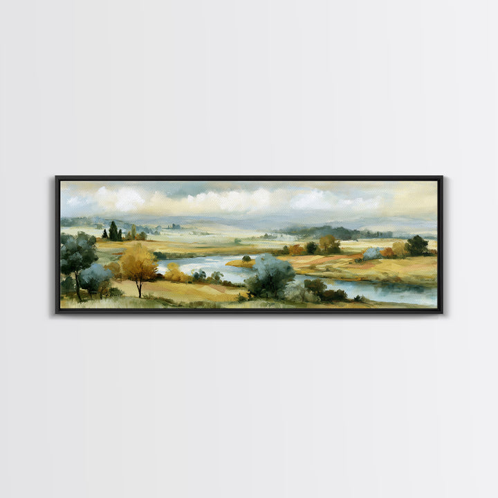 Playful Checkerboard Landscape Framed Canvas Print, Eclectic Art, Wall Decor, Living Room Decor, Oil Painting, Eclectic, ECL-3x1-73