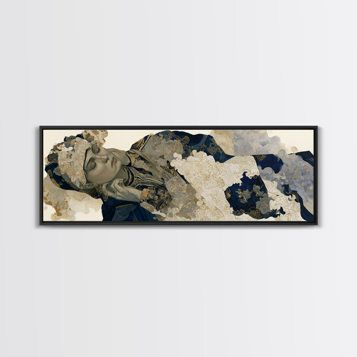Surreal Portrait with Mismatched Patterned Clothing Canvas Print, Eclectic Art, Statement Artwork, Living Room Decor, Eclectic, ECL-3x1-90