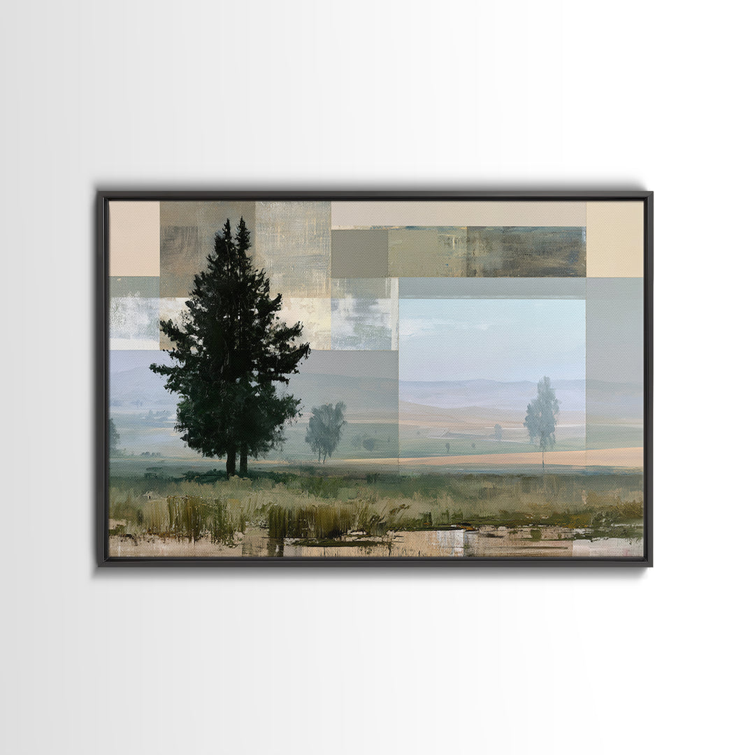 Bohemian Patchwork Landscape Framed Canvas Print, Eclectic Art, Digital Print, Living Room Decor, Fine Art, Eclectic, ECL-3x2-100