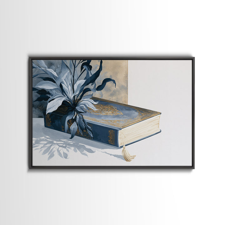 Colorful Book and Plant Still Life Framed Canvas Print, Eclectic Art, Printables, Living Room Decor, Fine Art, Eclectic, ECL-3x2-27