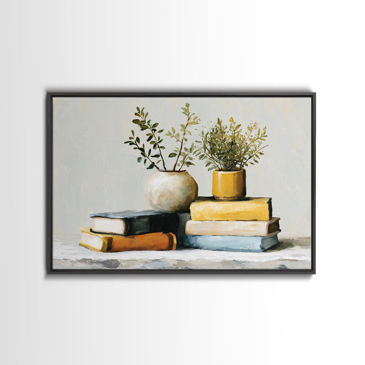 Colorful Book and Plant Still Life Canvas Print, Eclectic Art, Art Prints, Living Room Decor, Fine Art, Eclectic, Abstract Art, ECL-3x2-3