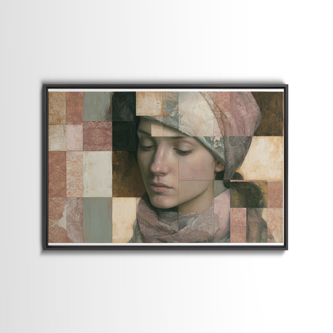 Surreal Portrait with Mismatched Patterned Clothing Canvas Print, Eclectic Art, Fine Art Print, Living Room Decor, Eclectic, ECL-3x2-30