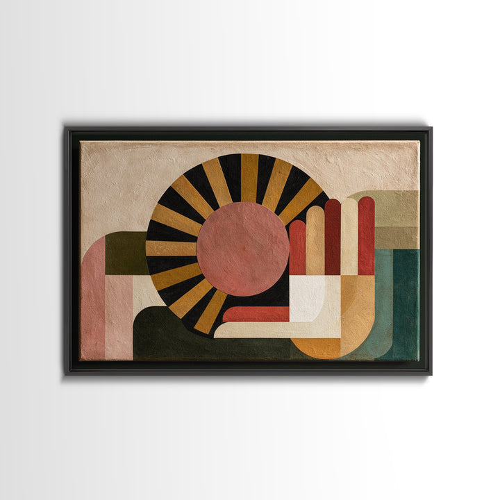 Geometric Sun and Hand Motif Canvas Print, Eclectic Art, Printable Art, Living Room Decor, Eclectic, Statement Artwork, ECL-3x2-43