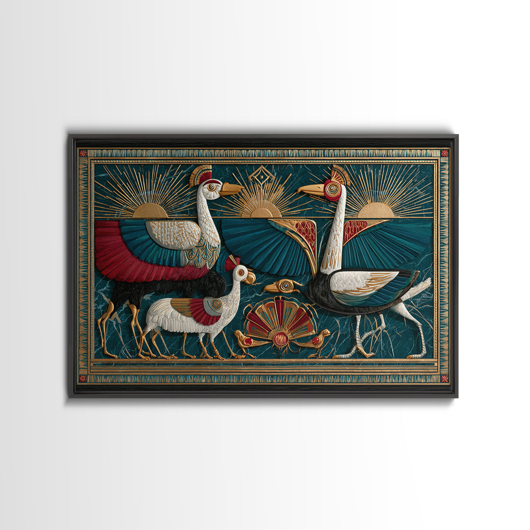 Folk Animal Parade Canvas Print, Eclectic Art, Digital Prints, Living Room Decor, Eclectic, Original Art, Abstract Art, ECL-3x2-49
