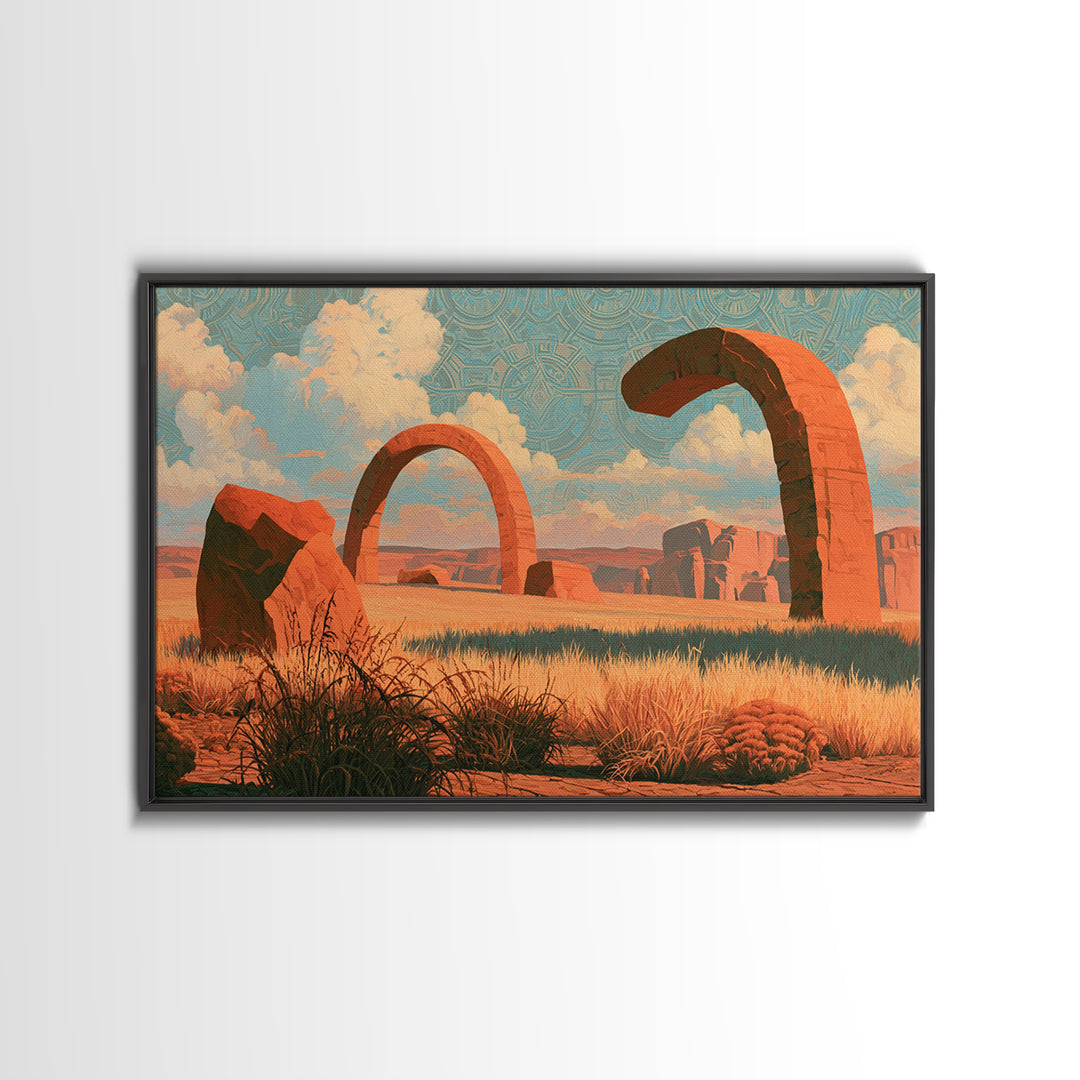 Surreal Desert with Floating Arches Framed Canvas Print, Eclectic Art, Modern Decor, Living Room Decor, Fine Art, Eclectic, ECL-3x2-50
